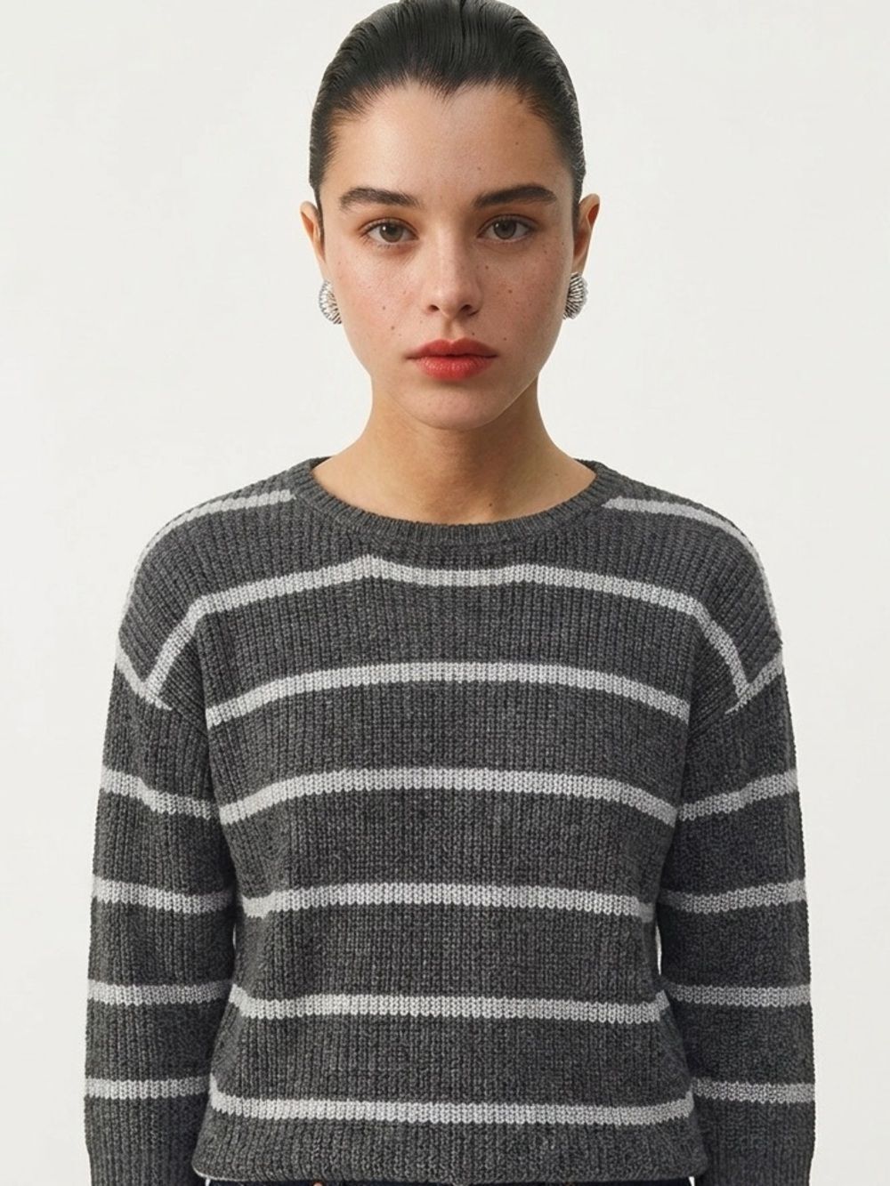 CABLE & GAUGE | Two Tone Gray Striped Sweater Women’s Size Small